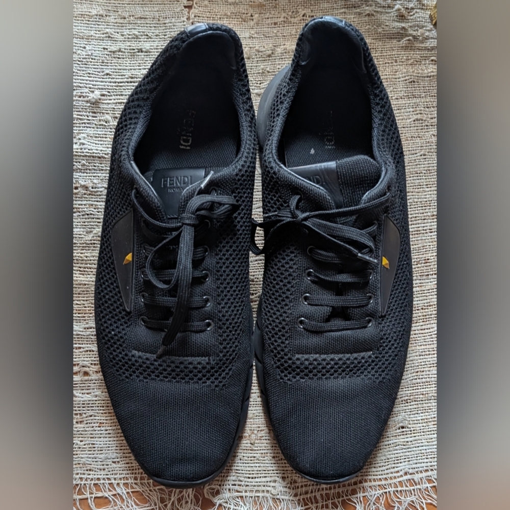 Fendi • Men's Bag Bugs Knit Running Sneakers in Black EUC